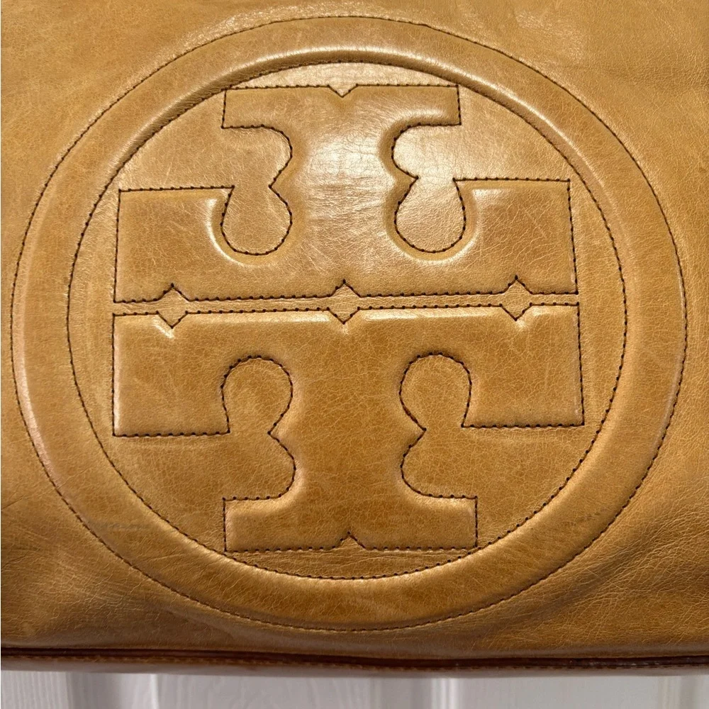 Tory Burch Bombe Glazed Leather Tote in Royal Tan EUC - Picture 2 of 16